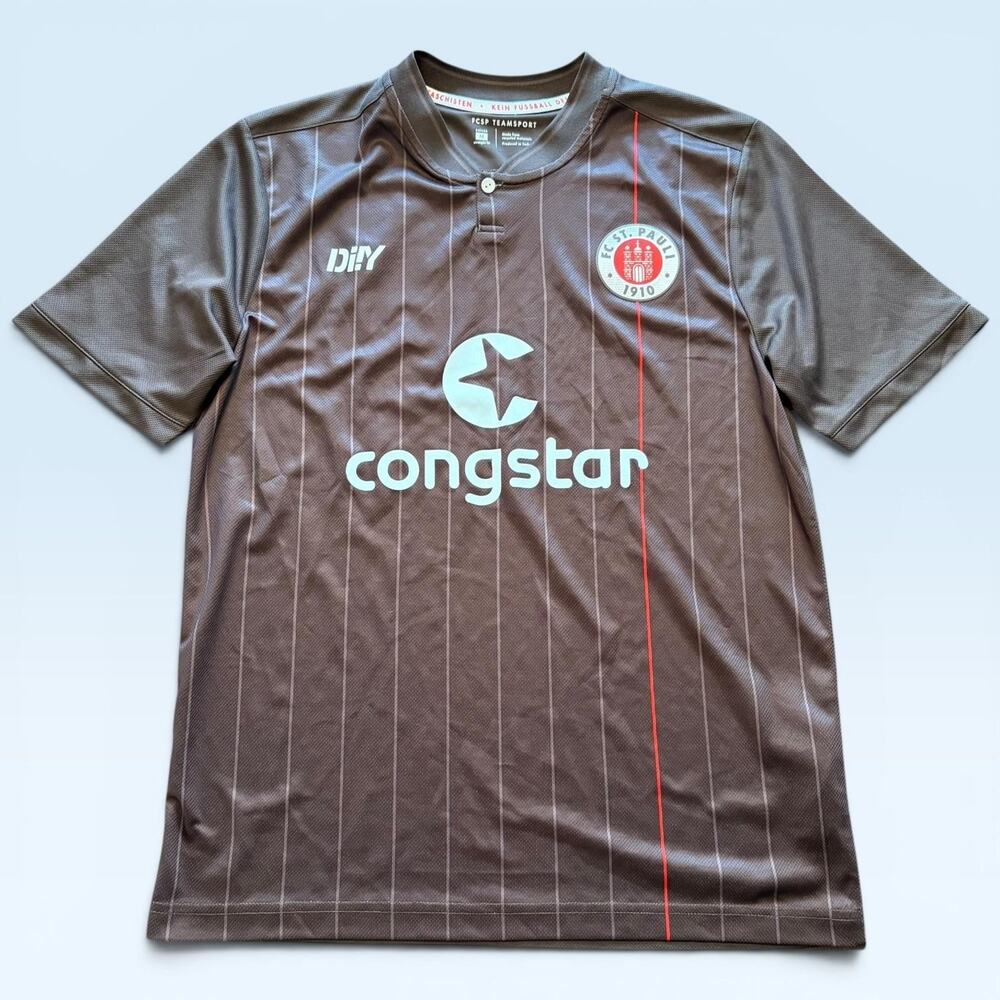 FC St. Pauli Jersey Mens Medium Brown Bundesliga Soccer DIIY Congstar Sponsor